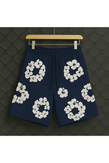 CLASSY.MODA Unisex Shorts - Embossed Floral Print - Comfortable Fit - Summer Sports Shorts for Women and Men