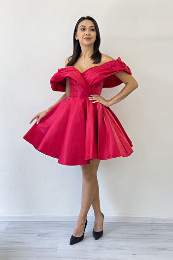 the ZKS Women's Red Off Shoulder Balloon Skirt Prom Evening Dress
