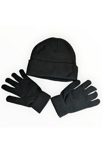 Vadodara - Set Hat and Gloves Unisex Adults Acrylic Black Stretch, Universal Size