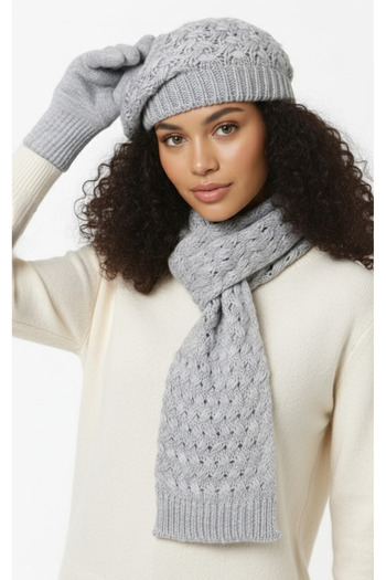 derikem Women's Winter Knitted Beanie, Scarf and Gloves Set