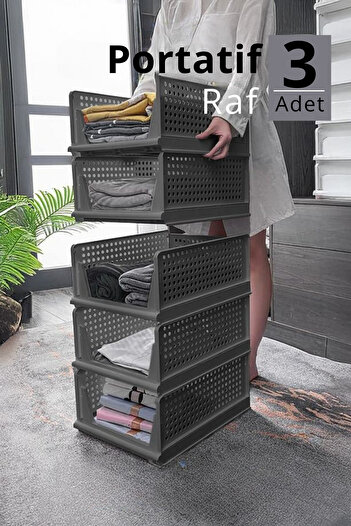 Heredot Mithra Life 3-Drawer Sliding Shelf Organizer – Gray Closet Interior Clothing, Accessory Organizer Mit1263