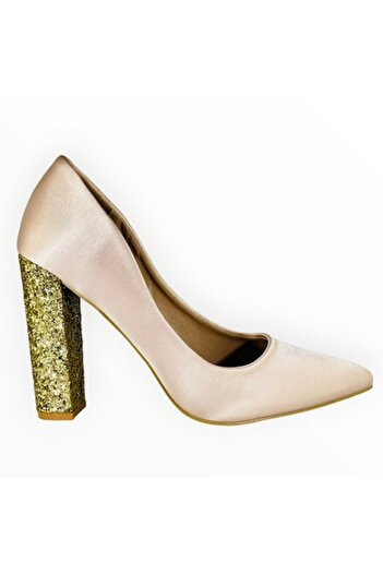 Glamorous Women's High-Heel Shoes Satin Pink Glitter Gold Size 40 EU