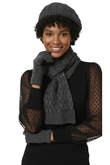 derikem Women's Winter Knitted Beanie, Scarf and Gloves Set