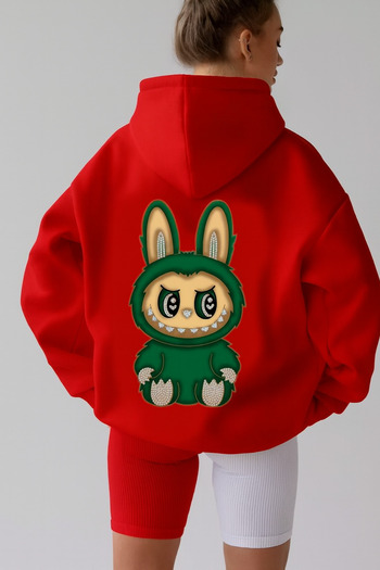 CLASSY.MODA Women's Hooded Sweatshirt – Cartoon Print on the Back, Oversized Comfortable Fit Hoodie