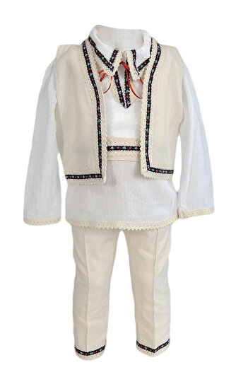 fantasialand Traditional Boys' Christening Suit, 4 pieces, Model Petru, Ivory Color