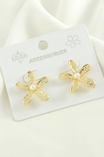 feryal Flower Pearl Trend Metal Earrings