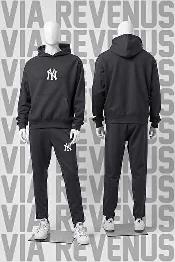 Vordevia Printed Hooded Sweatshirt and Sweatpants Unisex Sportswear Set