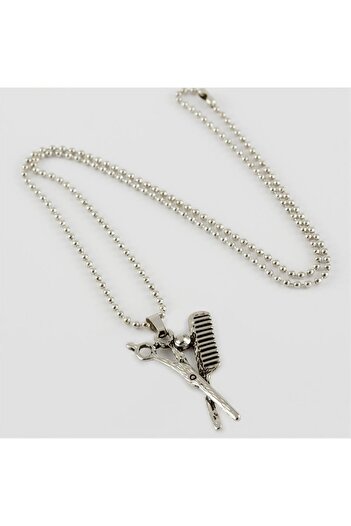 ZERO LAND Hn-Shop Comb Scissors Figured Men's Necklace-Silver Color