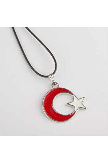 ZERO LAND Hn-Shop Red Crescent and Star Necklace-Black