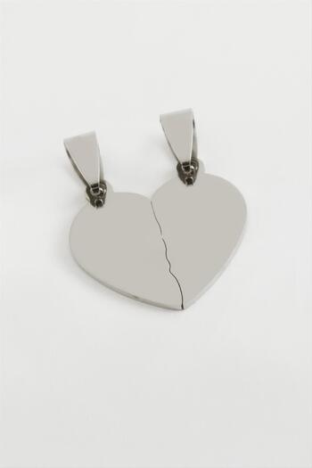 ZERO LAND Hn-Shop Heart Name Engravable Double Steel Pendant 2.5 Cm-Silver Color