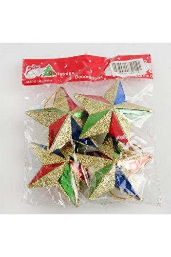 ZERO LAND Zengezur 4 Pieces Glitter Star Christmas Tree Ornament 7 Cm-Yellow
