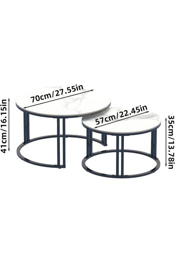 Türkiye Nesting Coffee Table Sintered Stone: Set of 2 Nest Glossy White Marble Round Tables Large 70x40cm /