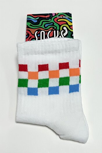 ZERO LAND Msa-Shop Colorful Cube Patterned College Socks 8X28-White