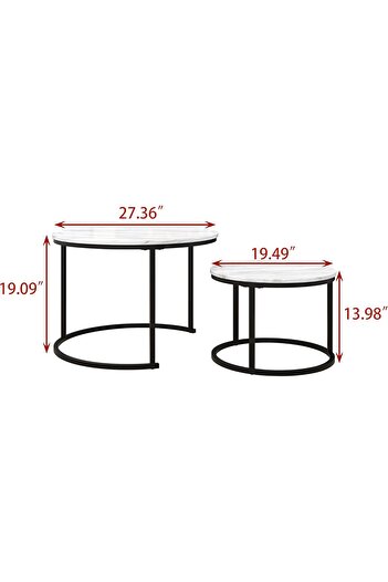 Türkiye HOJINLINERO Round Coffee Table Set of 2 Coffee Tables for Living Room, Circular and Marble Nesting C