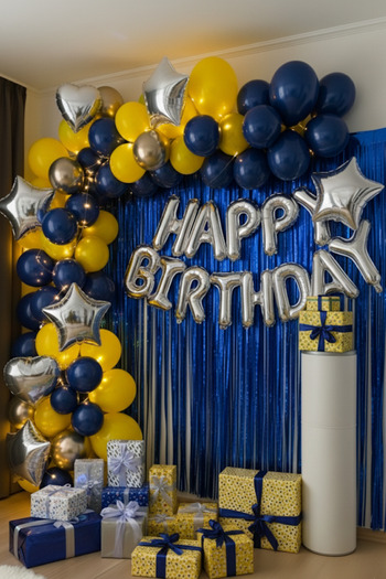 Baloncu Nene Gold Happy Birthday Foil Balloon Set Yellow Navy Blue Birthday Party Decorations