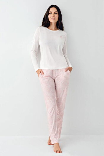 Pierre Cardin Crew neck, pocketed, women's pajama set, long sleeve, pink, 50% cotton & 50% modal