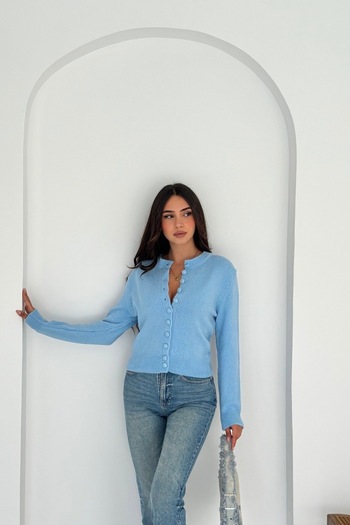 Noi Belis Basic Soft Textured Crew Neck Knitwear Cardigan Aw25Hi0026