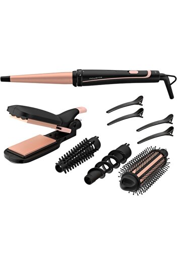 Rowenta CF4231F0 styling set, 14 in 1, conical curling attachment, round brush, black/orange