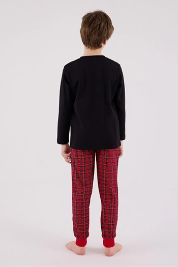 Arnetta 100% Cotton Long Sleeve Bottom Plaid Pattern Boys' Pajama Set