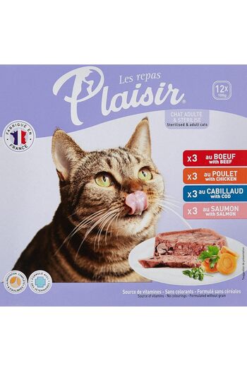 Plaisir Symphony Wet Cat Food – Paté Rich in Beef, Chicken, Cod & Salmon – 12x100g Alu Trays (P