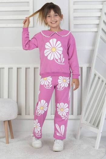 ARBİ kids Girl's Crochet Collar Daisy Patterned Suit Two-Thread Seasonal Suit
