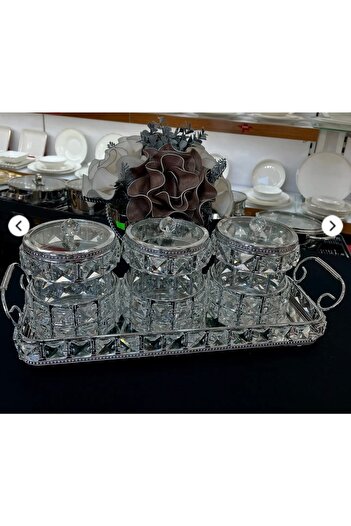 Furkan Crystal Stone 3-Piece Spice Bowl Set with Tray
