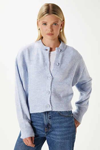 Ritnice Women's Tilia Crop Blue Soft Textured Cardigan