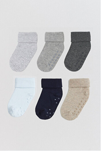 MEM SOCKS 6 опаковки от органичен памук против хлъзгане, бебешки/детски чорапи