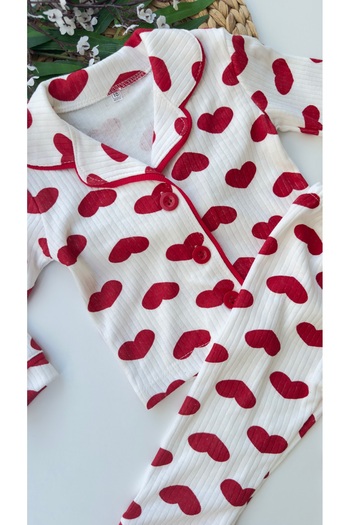 minço bebe Girl's Front Buttoned Cotton Heart Pajama Set
