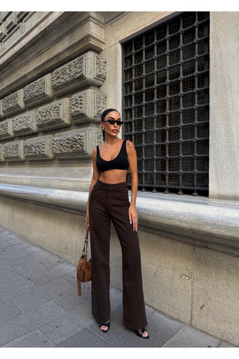 Caddebostan Moda High Waist Spanish Leg Denim Jean Bitter Brown Jeans