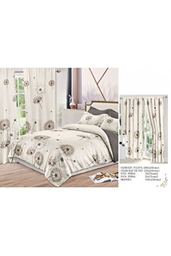 FIONNA.RO Fine Cotton Linen And Curtain Set - Dandelion Beige
