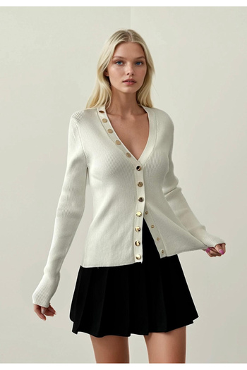 jöns since 1997 Women's V-Neck Gold Button Mercerized Knitwear Cardigan