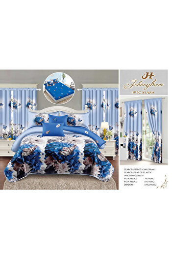 FIONNA.RO Fine Cotton Linen And Curtain Set With Elastic - Flowers And Butterflies