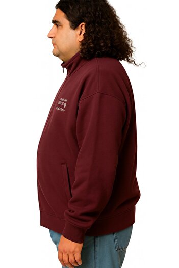 marufshop Men's Large Size Cotton Wide-Fit Stand-Up Collar Zippered Sweat Coat Suitable for Weight between 122-158 Kilograms
