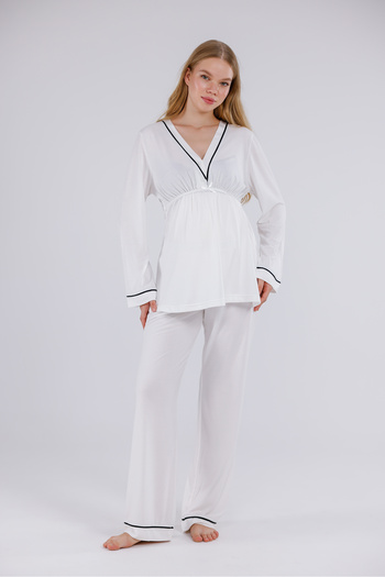 Yulem Homewear Ecru Long Sleeve Cotton Maternity Pajama Set