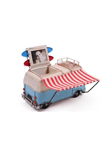 peanelife Decorative Metal Minibus with Frame and Pen Holder Awning