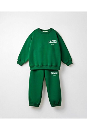 Magu Unisex Children's Cotton Green Sweatshirt Tracksuit Top and Bottom Set