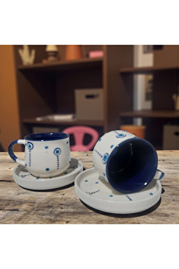 Home Ceramic Handmade Evil Eye Beaded 1 Piece Cup Set