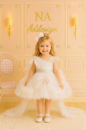 NA ADDESIGN Princess Fairytale Tulle Dress, Special Design Dress with Puffy Train