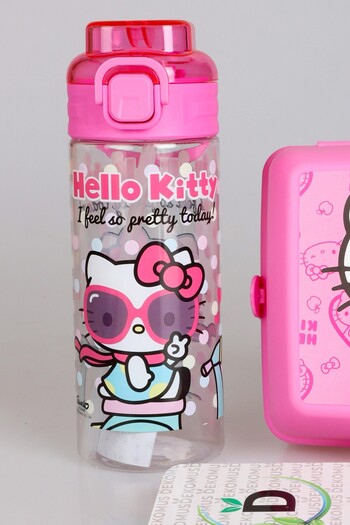 Hello Kitty Dekomus Pocket Notebook and Licensed 500 ml Water Bottle, 2-Layer Lunch Box Set
