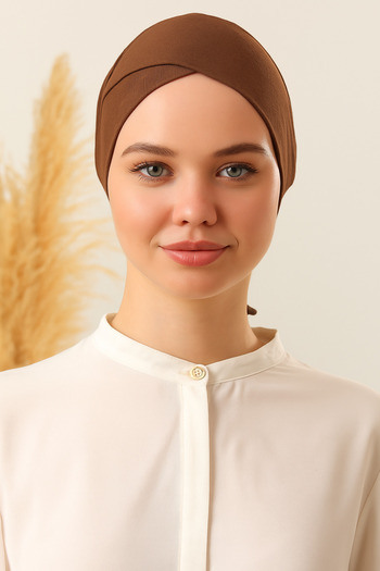 Melodi Scarf Tied Seamless Cross Bonnet Brown