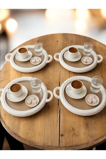 Dem Home 6 Pcs Coffee Presentation Tray Mesh Pattern Round Plastic White