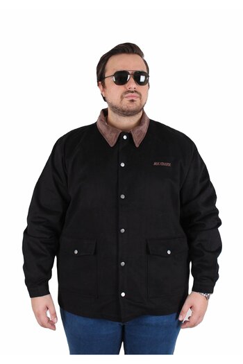 Starbattal Büyük Beden Gabardin Mont Jacket Abrigo 25902 Black