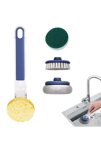 miraza Dishwashing Brush, 4 Interchangeable Heads, Ergonomic Handle, Blue, 23 cm