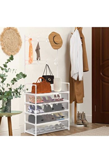 Casco Professional Multifunctional 4-Shelf Shoe Rack Clothes and Shoes Storage Rack with Clothes Hanger Hooks