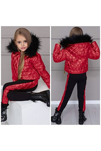 KOKOŞ BEBEK Girl's Quilted Jacket & Striped Tracksuit 2-Piece Set – Age 2/12