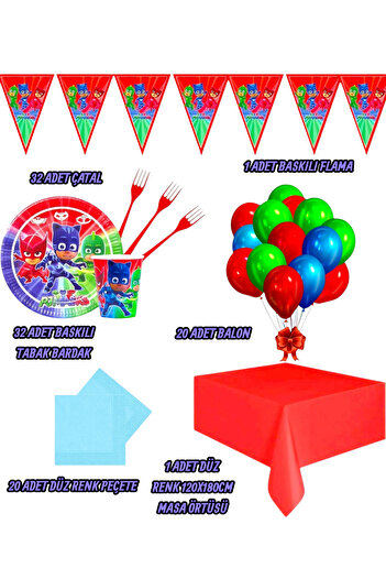 Evabrite Pijamaskeliler 32-Person Birthday Party Set - Pijamaskeliler Concept Party Decoration
