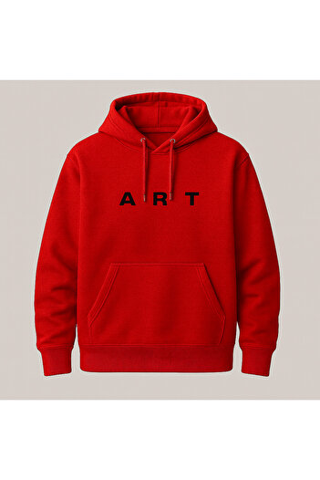 CLASSY.MODA Oversized Sweatshirt with Hooded Kangaroo Pocket, Art Written on the Front, Printed Artistic Casual Daily Wear on the Back