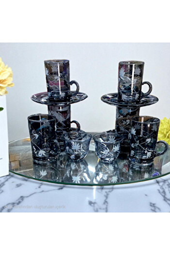 AYZ HOME Cut Crystal Glass Tea and Mirra Set - Arabic Coffee Set Tea Set 18 Pieces for 6 People