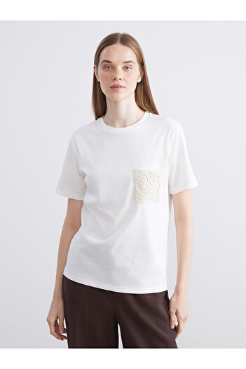 LC Waikiki White Crew Neck Lace Pocket Women's T-Shirt